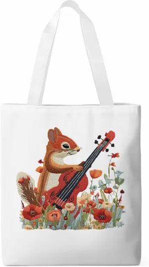 Canvas Tote Bag, Squirrel Abstract Watercolor Violin Aesthetic Canvas Tote Handbags for Women Shoulder Bag
