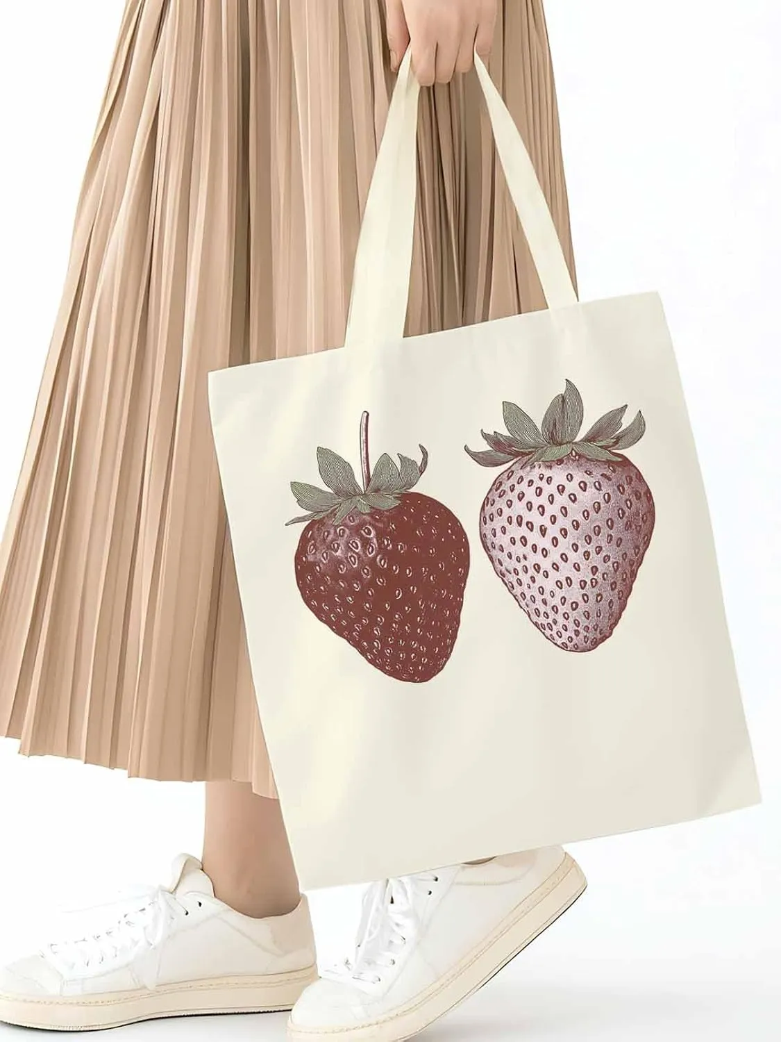 Canvas Tote Bag, Strawberry Vintage Aesthetic Canvas Tote Handbags for Women Shoulder Bag Fruit Cartoon