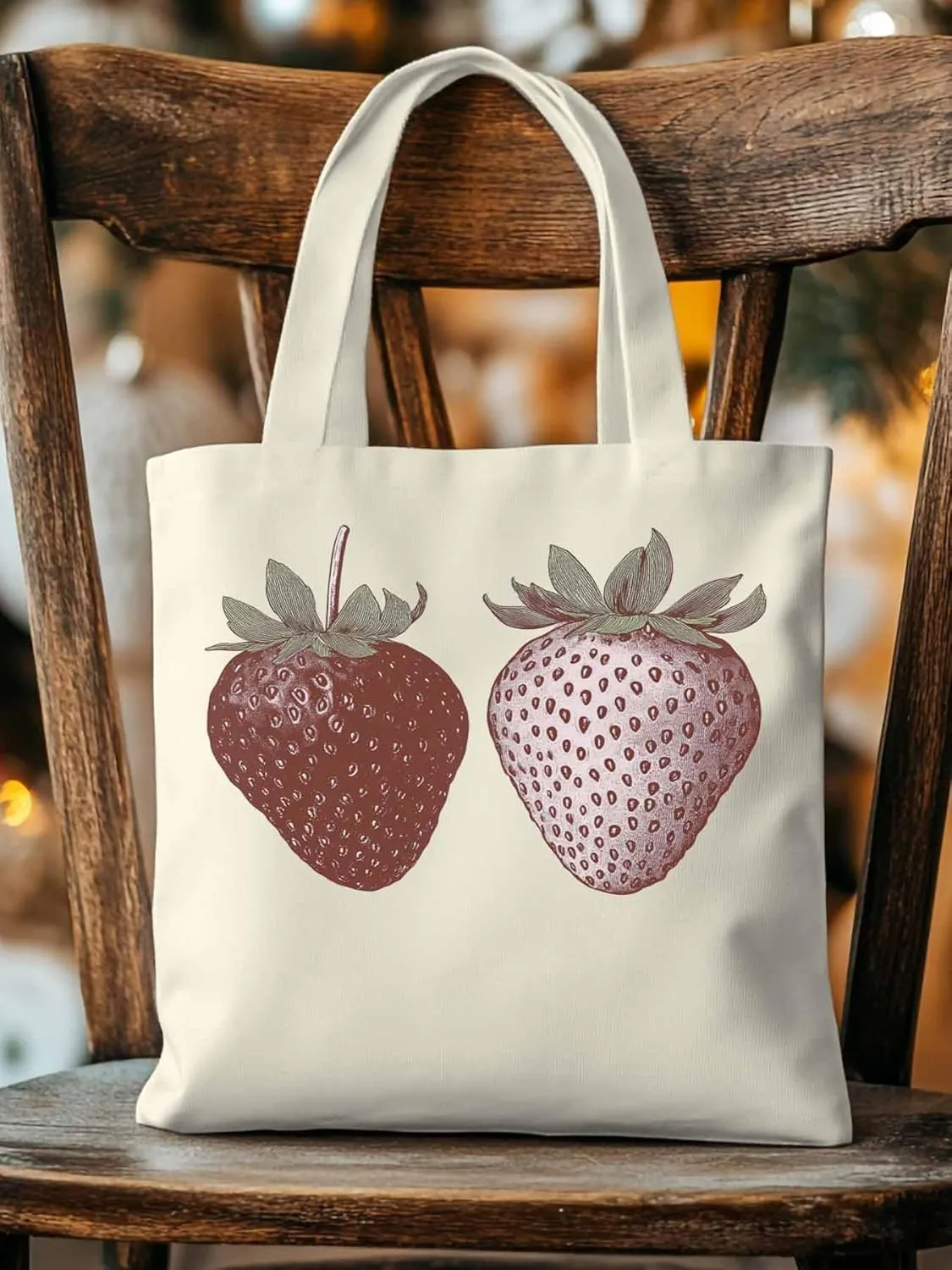 Canvas Tote Bag, Strawberry Vintage Aesthetic Canvas Tote Handbags for Women Shoulder Bag Fruit Cartoon