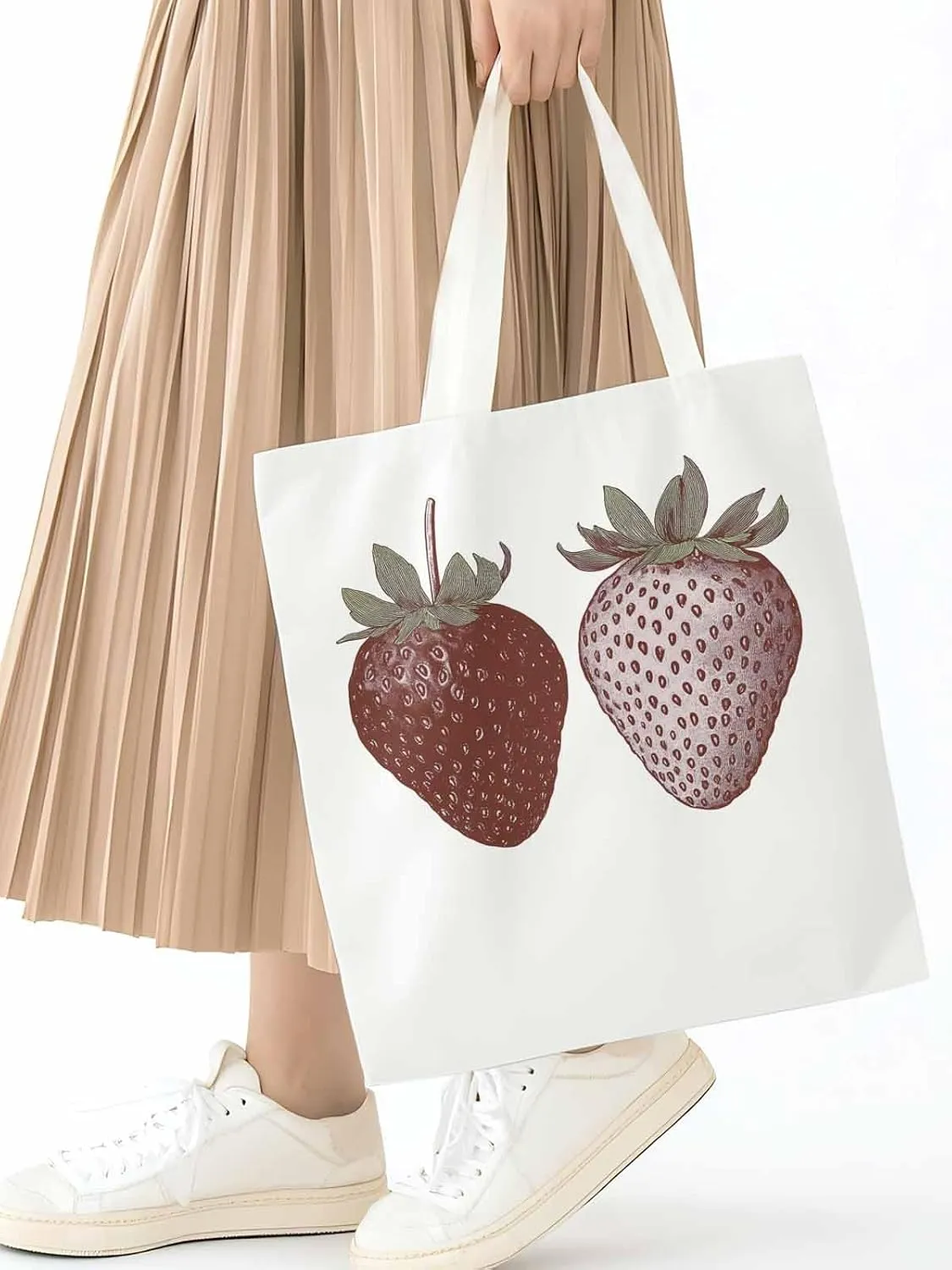 Canvas Tote Bag, Strawberry Vintage Aesthetic Canvas Tote Handbags for Women Shoulder Bag Fruit Cartoon