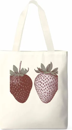 Canvas Tote Bag, Strawberry Vintage Aesthetic Canvas Tote Handbags for Women Shoulder Bag Fruit Cartoon
