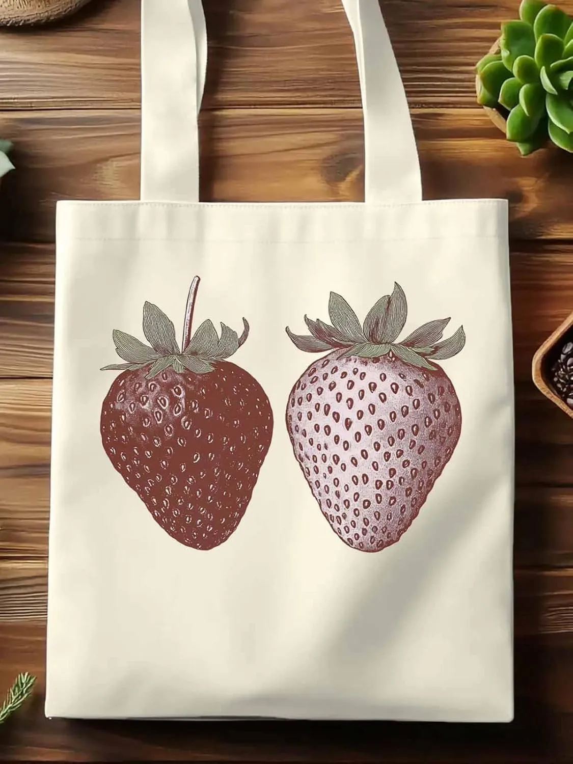 Canvas Tote Bag, Strawberry Vintage Aesthetic Canvas Tote Handbags for Women Shoulder Bag Fruit Cartoon