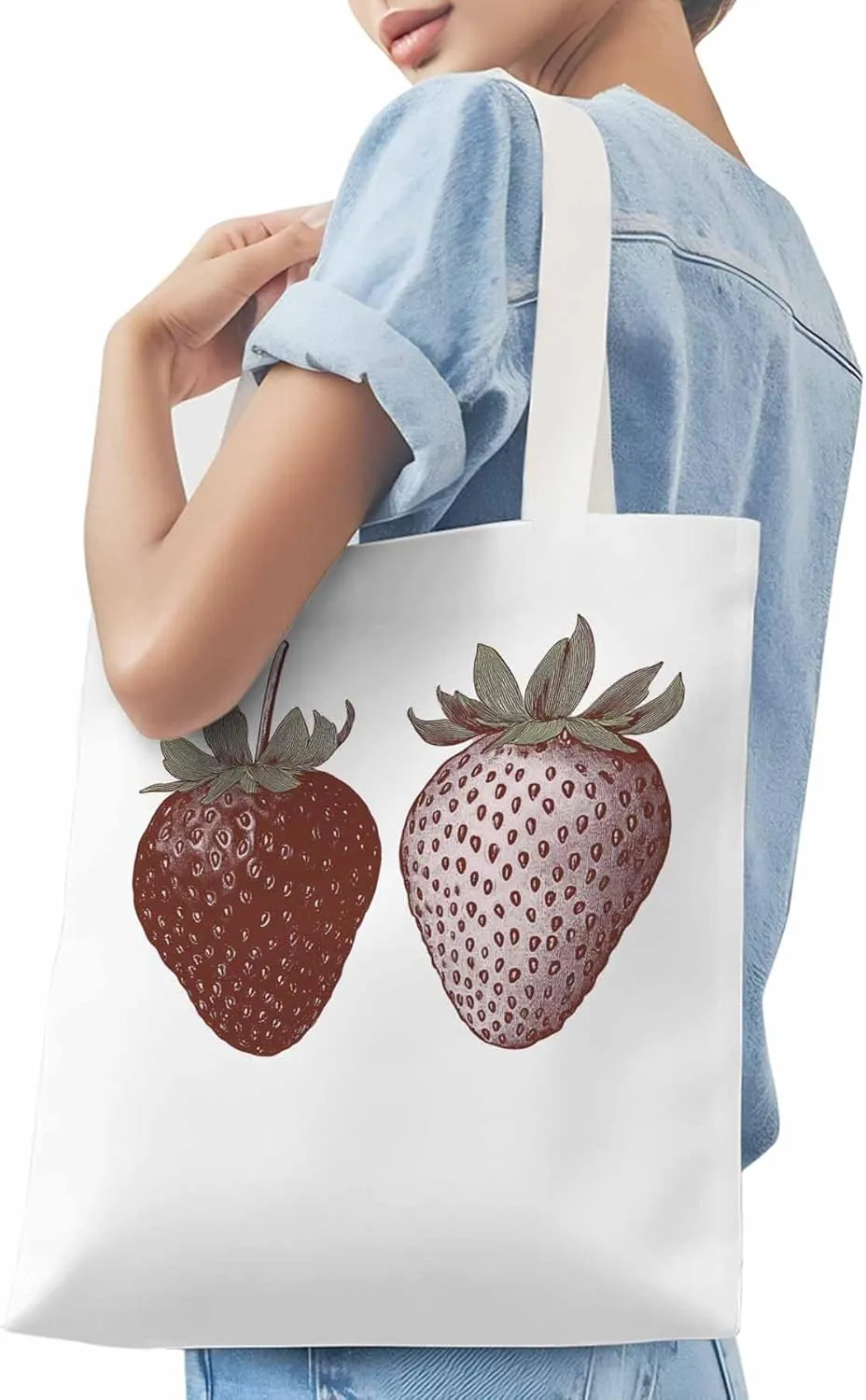 Canvas Tote Bag, Strawberry Vintage Aesthetic Canvas Tote Handbags for Women Shoulder Bag Fruit Cartoon