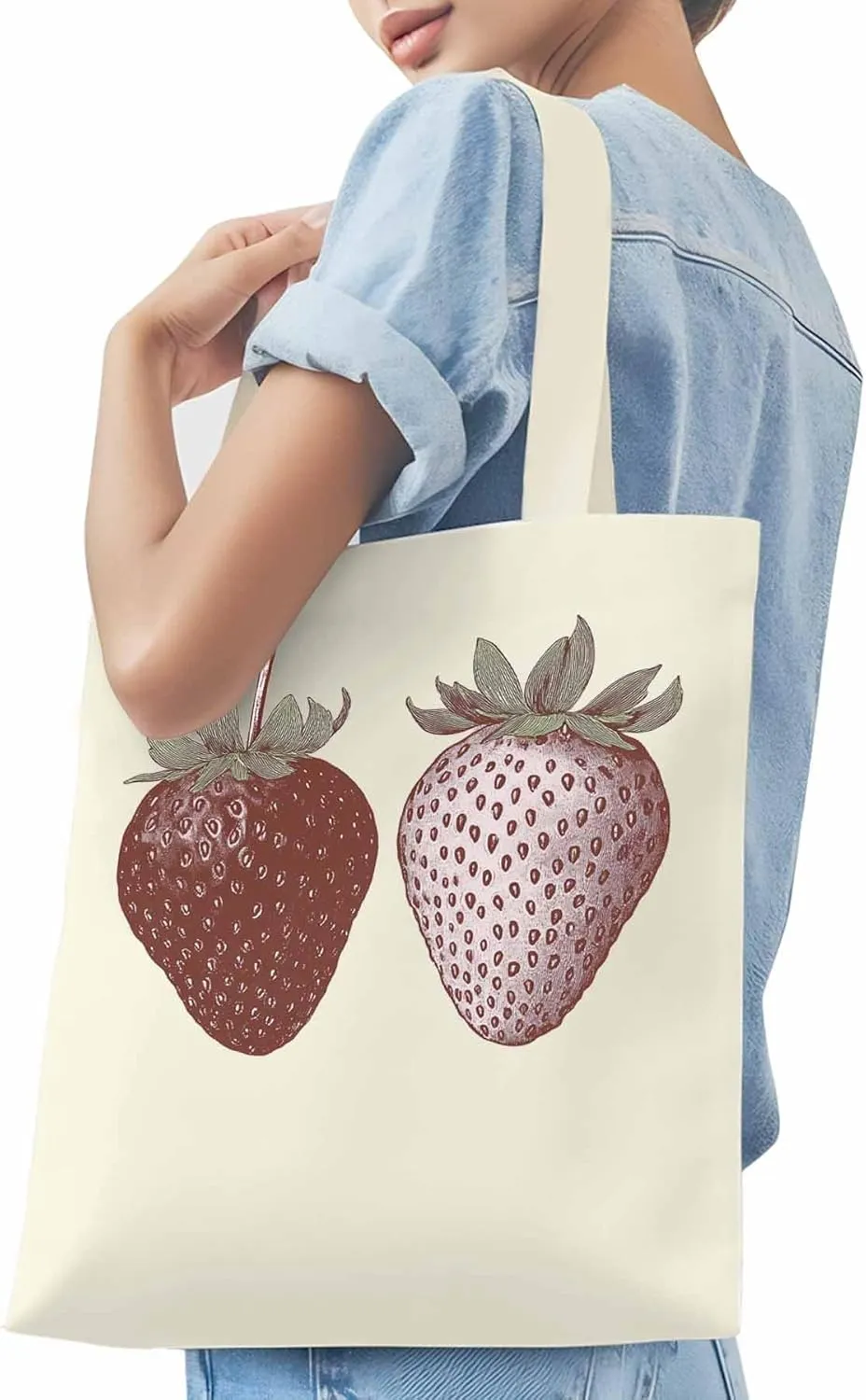 Canvas Tote Bag, Strawberry Vintage Aesthetic Canvas Tote Handbags for Women Shoulder Bag Fruit Cartoon