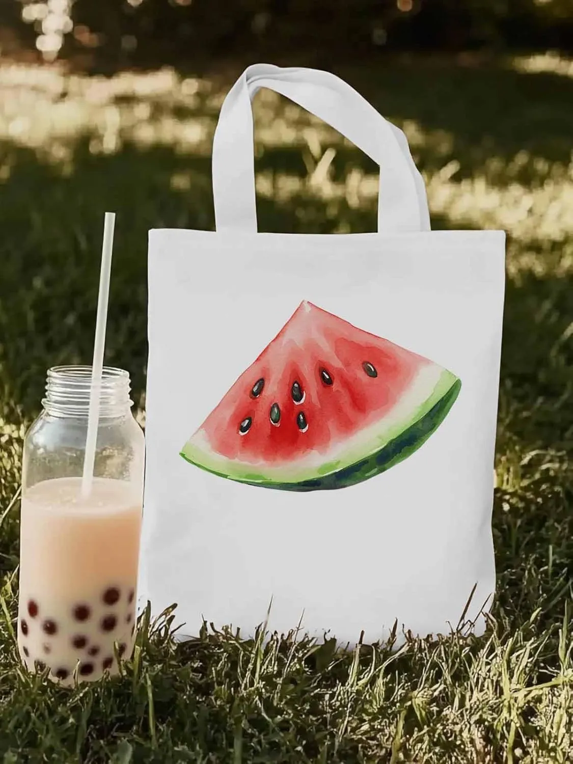 Canvas Tote Bag, Summer Watermelon Print Aesthetic Canvas Tote Handbags for Women Shoulder Bag