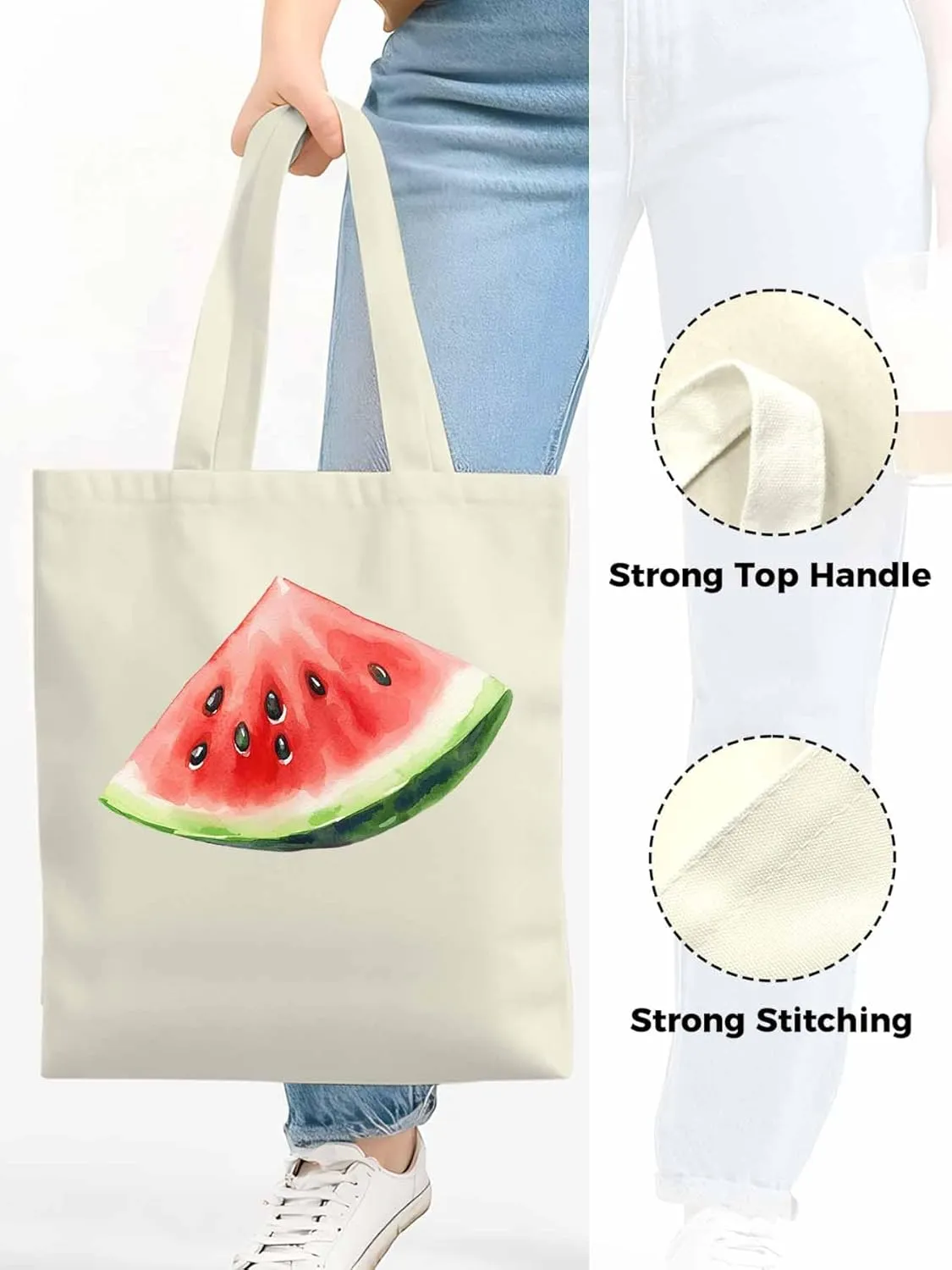Canvas Tote Bag, Summer Watermelon Print Aesthetic Canvas Tote Handbags for Women Shoulder Bag