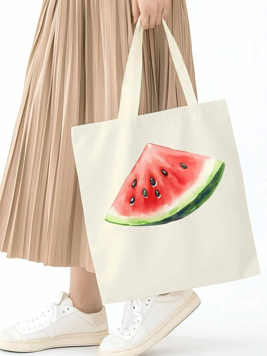Canvas Tote Bag, Summer Watermelon Print Aesthetic Canvas Tote Handbags for Women Shoulder Bag