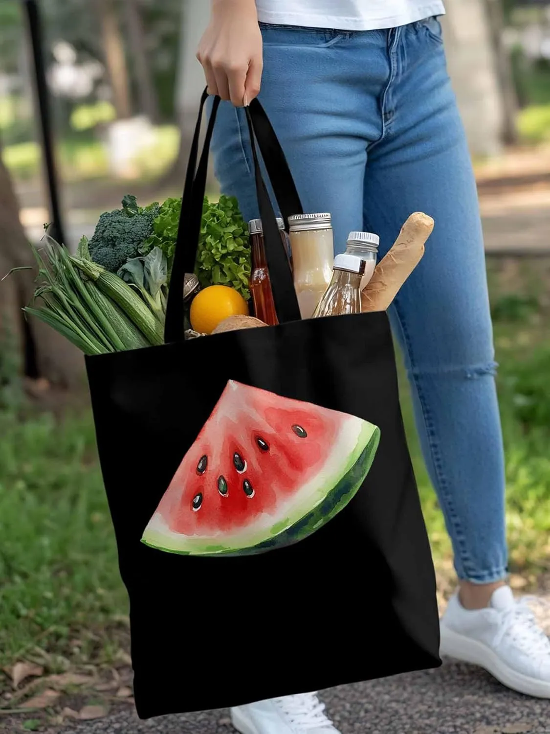 Canvas Tote Bag, Summer Watermelon Print Aesthetic Canvas Tote Handbags for Women Shoulder Bag