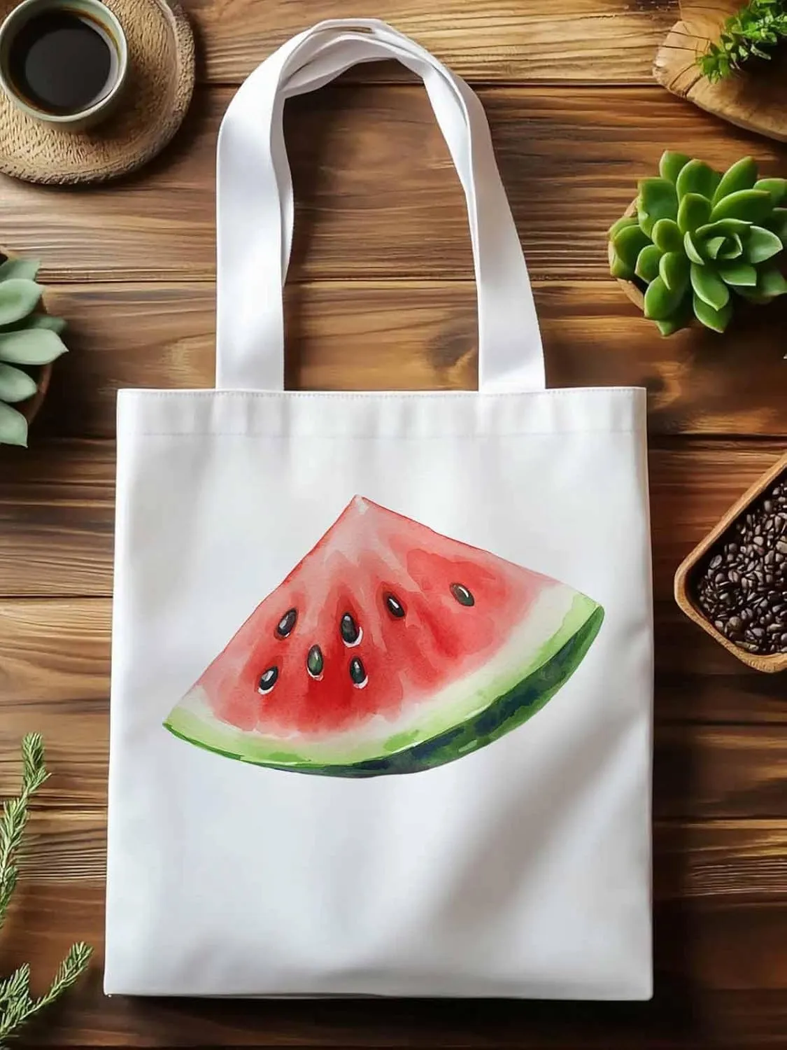 Canvas Tote Bag, Summer Watermelon Print Aesthetic Canvas Tote Handbags for Women Shoulder Bag