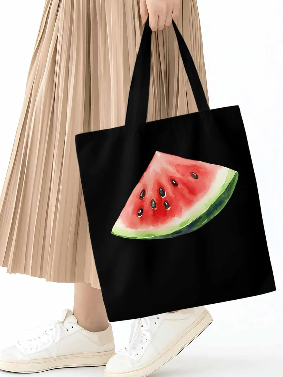 Canvas Tote Bag, Summer Watermelon Print Aesthetic Canvas Tote Handbags for Women Shoulder Bag
