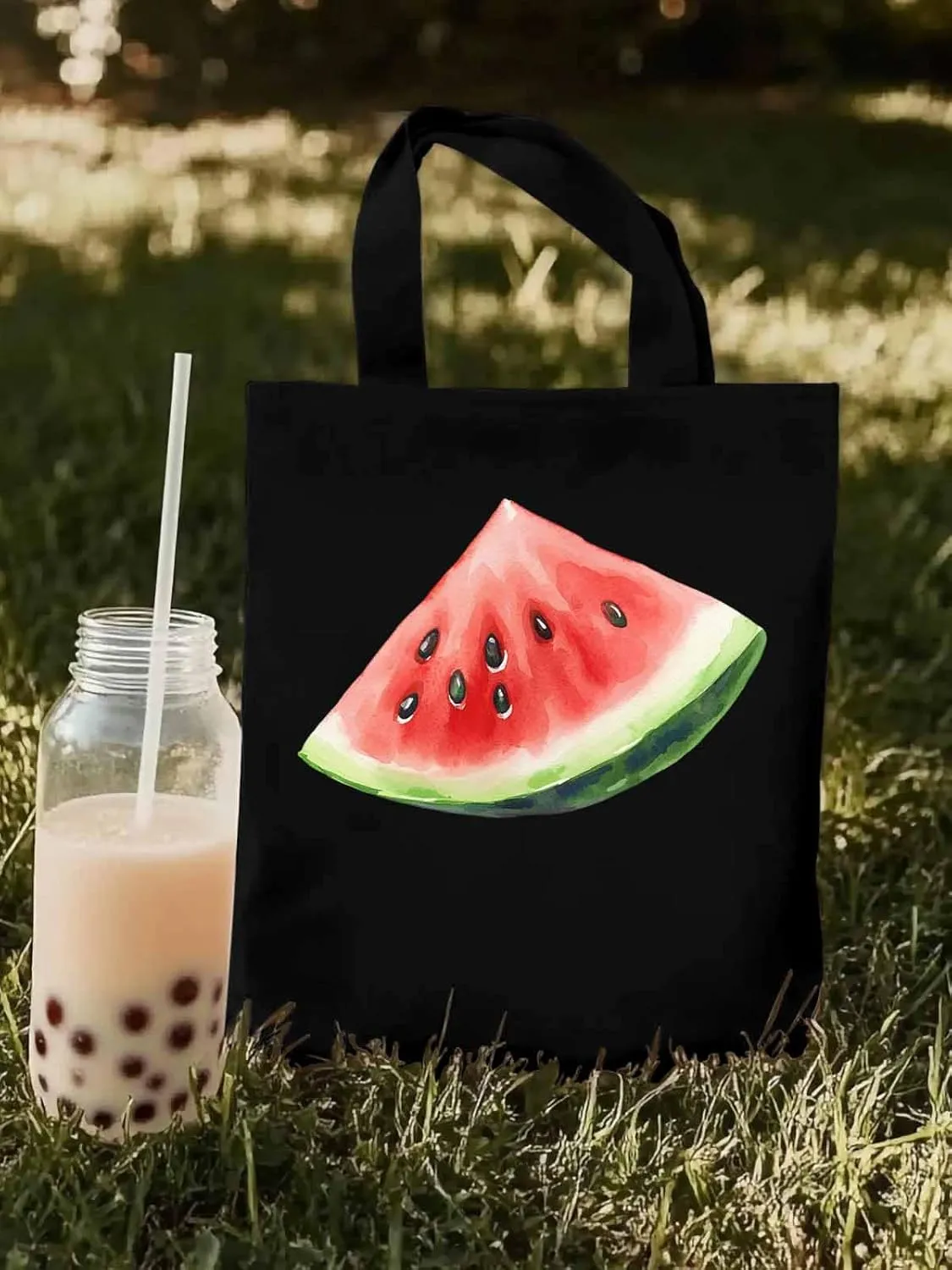 Canvas Tote Bag, Summer Watermelon Print Aesthetic Canvas Tote Handbags for Women Shoulder Bag