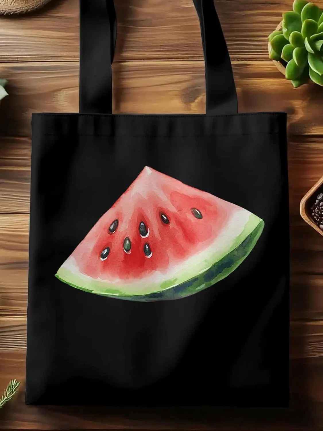Canvas Tote Bag, Summer Watermelon Print Aesthetic Canvas Tote Handbags for Women Shoulder Bag
