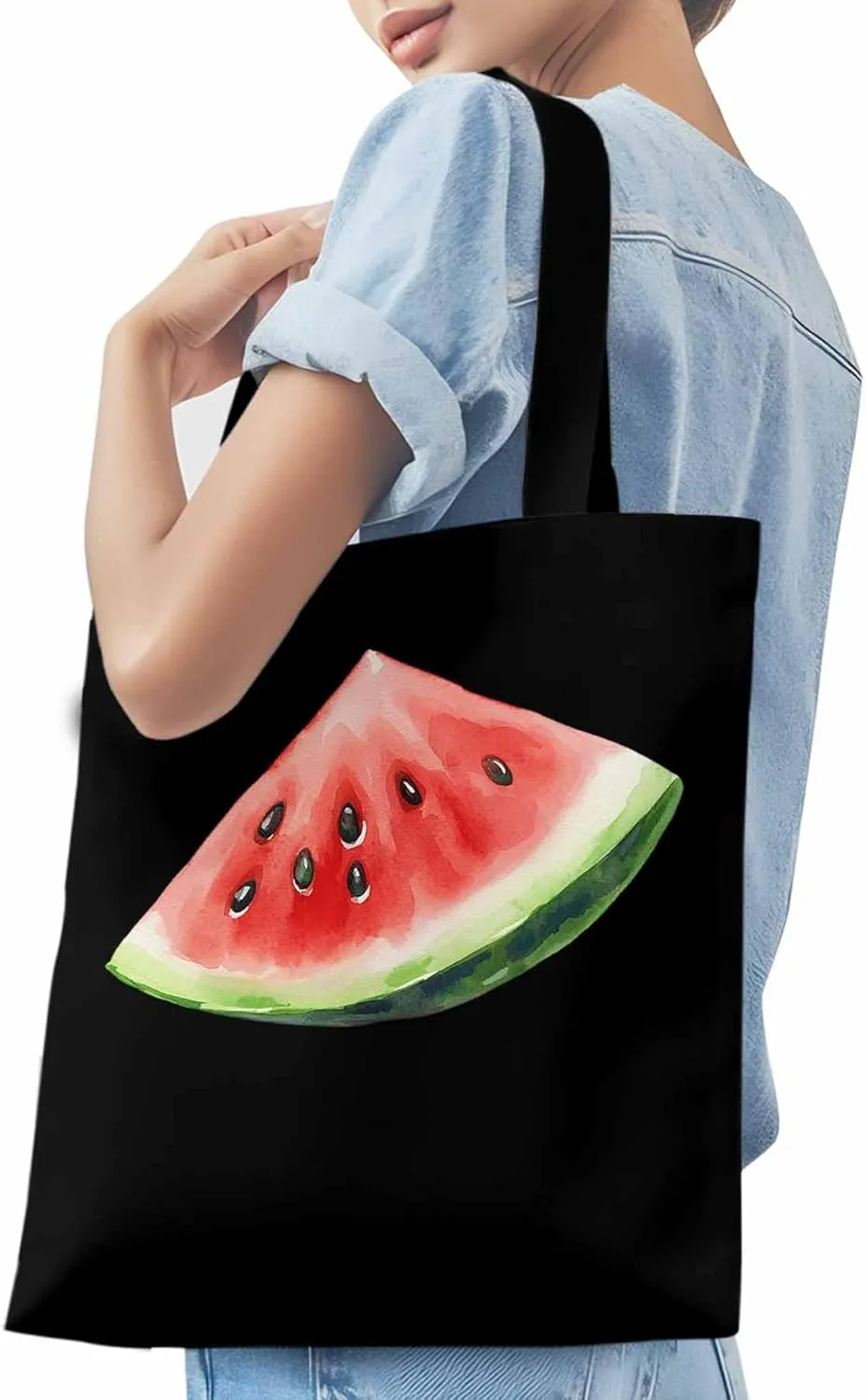 Canvas Tote Bag, Summer Watermelon Print Aesthetic Canvas Tote Handbags for Women Shoulder Bag