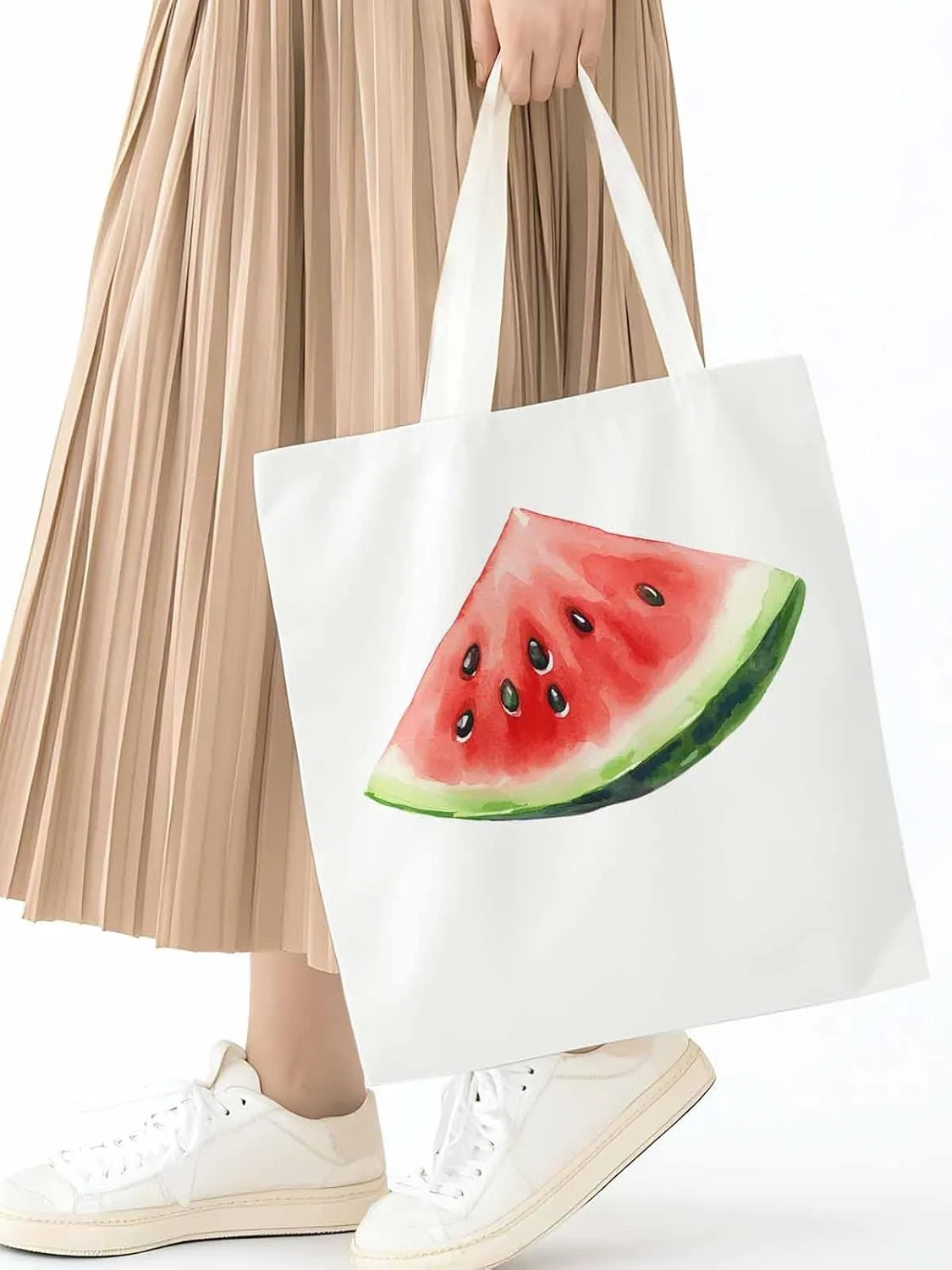 Canvas Tote Bag, Summer Watermelon Print Aesthetic Canvas Tote Handbags for Women Shoulder Bag