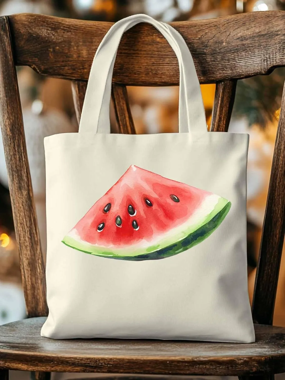 Canvas Tote Bag, Summer Watermelon Print Aesthetic Canvas Tote Handbags for Women Shoulder Bag