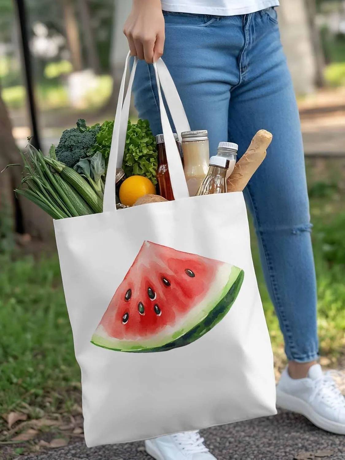 Canvas Tote Bag, Summer Watermelon Print Aesthetic Canvas Tote Handbags for Women Shoulder Bag