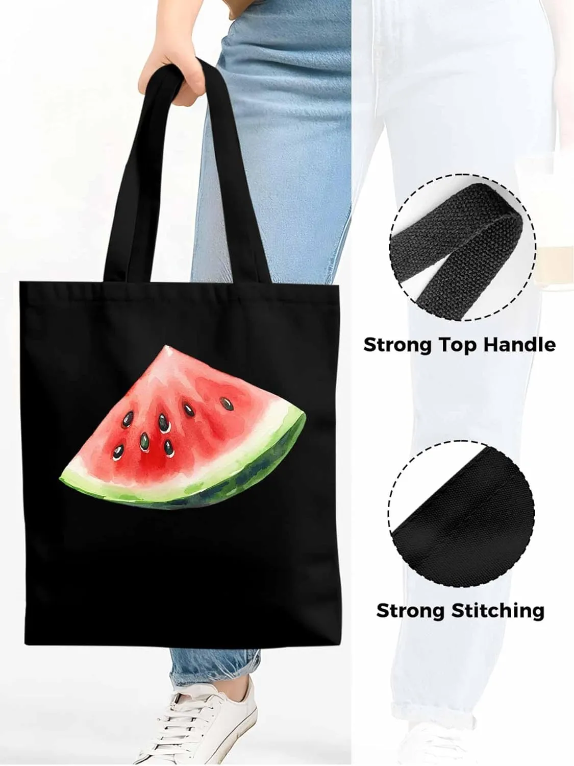 Canvas Tote Bag, Summer Watermelon Print Aesthetic Canvas Tote Handbags for Women Shoulder Bag