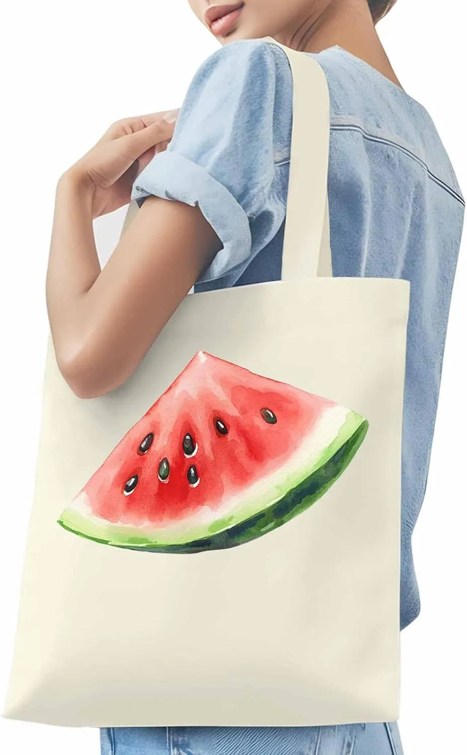 Canvas Tote Bag, Summer Watermelon Print Aesthetic Canvas Tote Handbags for Women Shoulder Bag