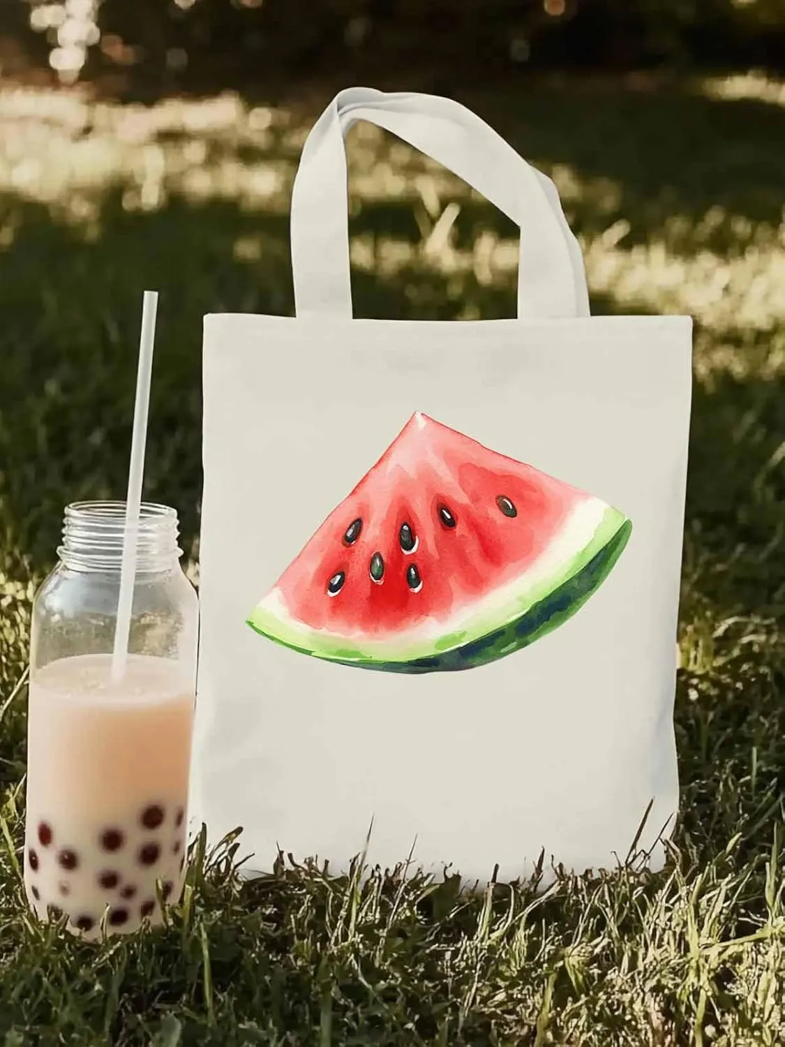 Canvas Tote Bag, Summer Watermelon Print Aesthetic Canvas Tote Handbags for Women Shoulder Bag