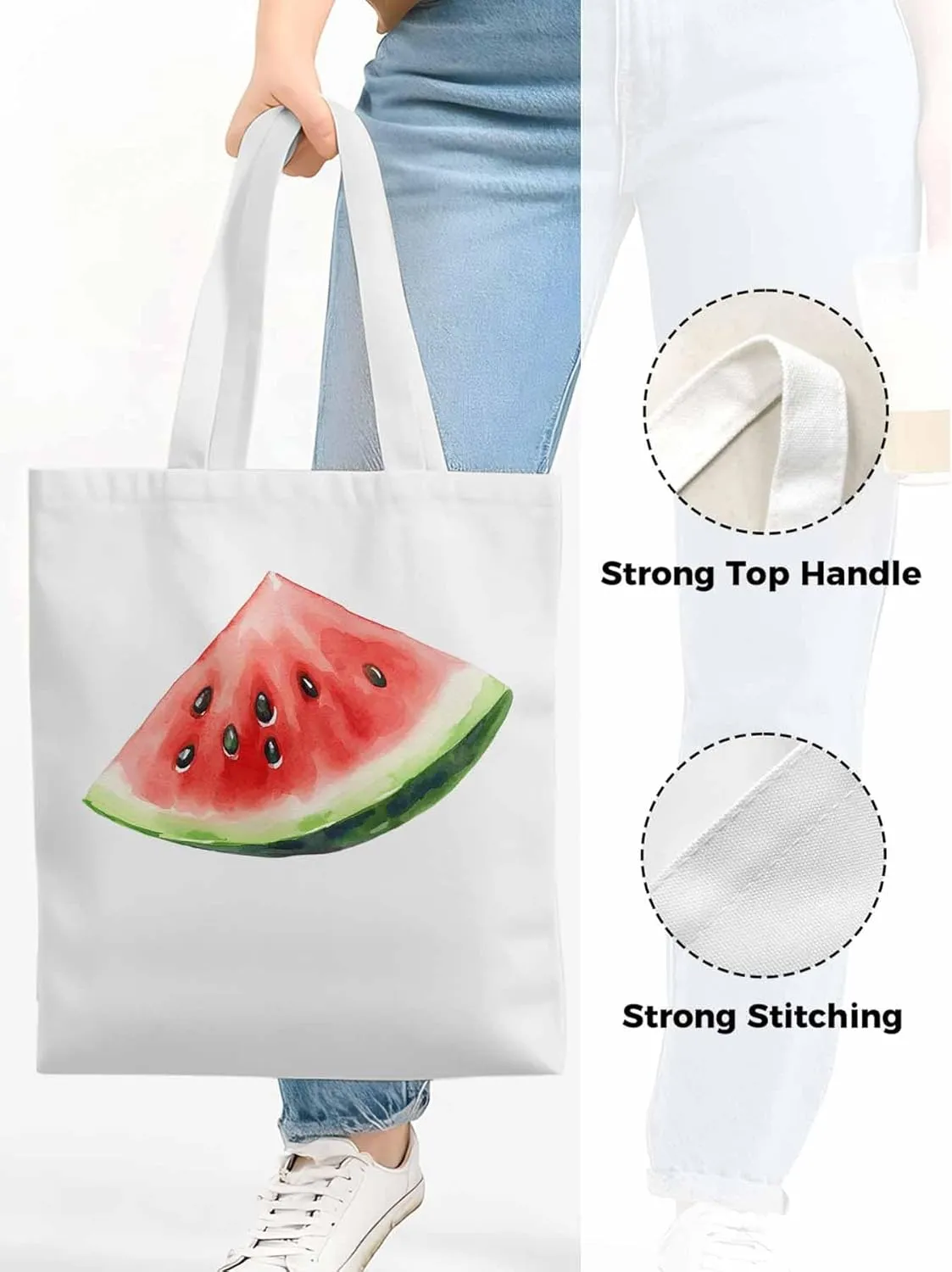 Canvas Tote Bag, Summer Watermelon Print Aesthetic Canvas Tote Handbags for Women Shoulder Bag