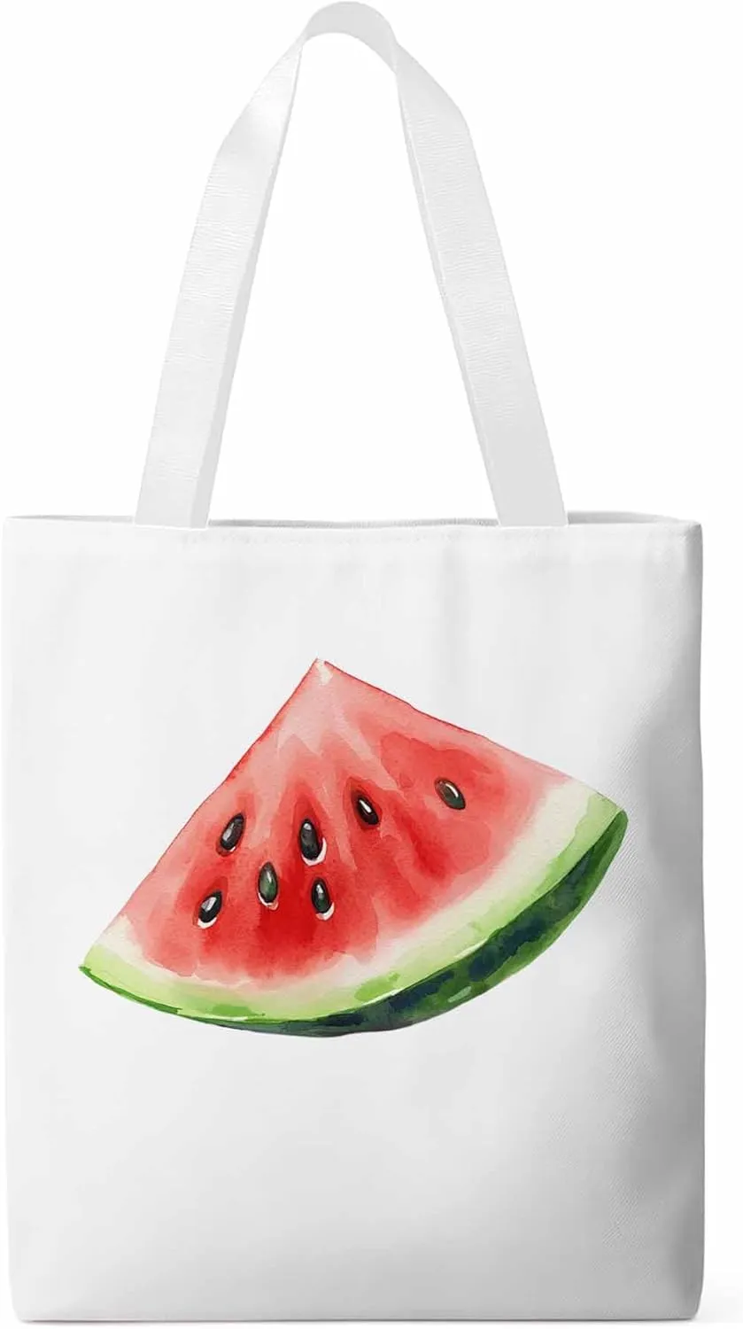 Canvas Tote Bag, Summer Watermelon Print Aesthetic Canvas Tote Handbags for Women Shoulder Bag