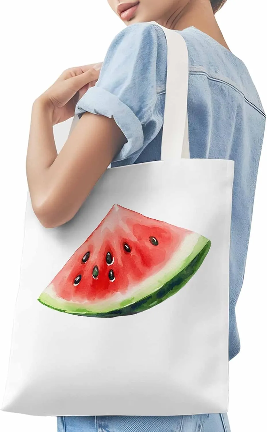 Canvas Tote Bag, Summer Watermelon Print Aesthetic Canvas Tote Handbags for Women Shoulder Bag