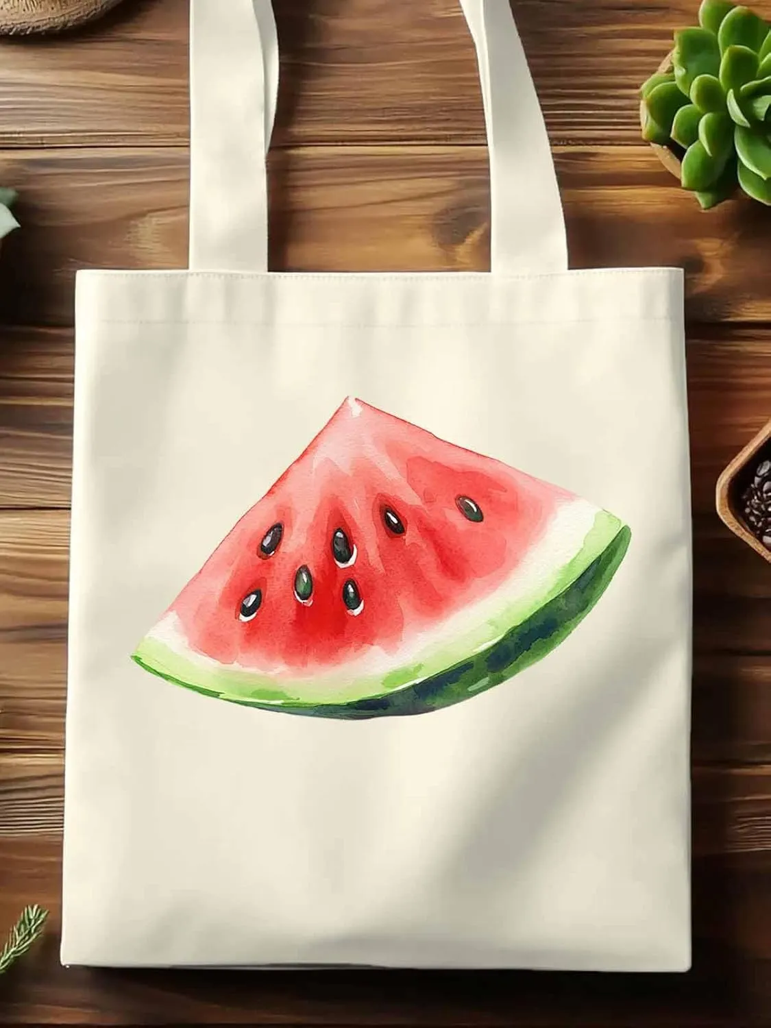 Canvas Tote Bag, Summer Watermelon Print Aesthetic Canvas Tote Handbags for Women Shoulder Bag