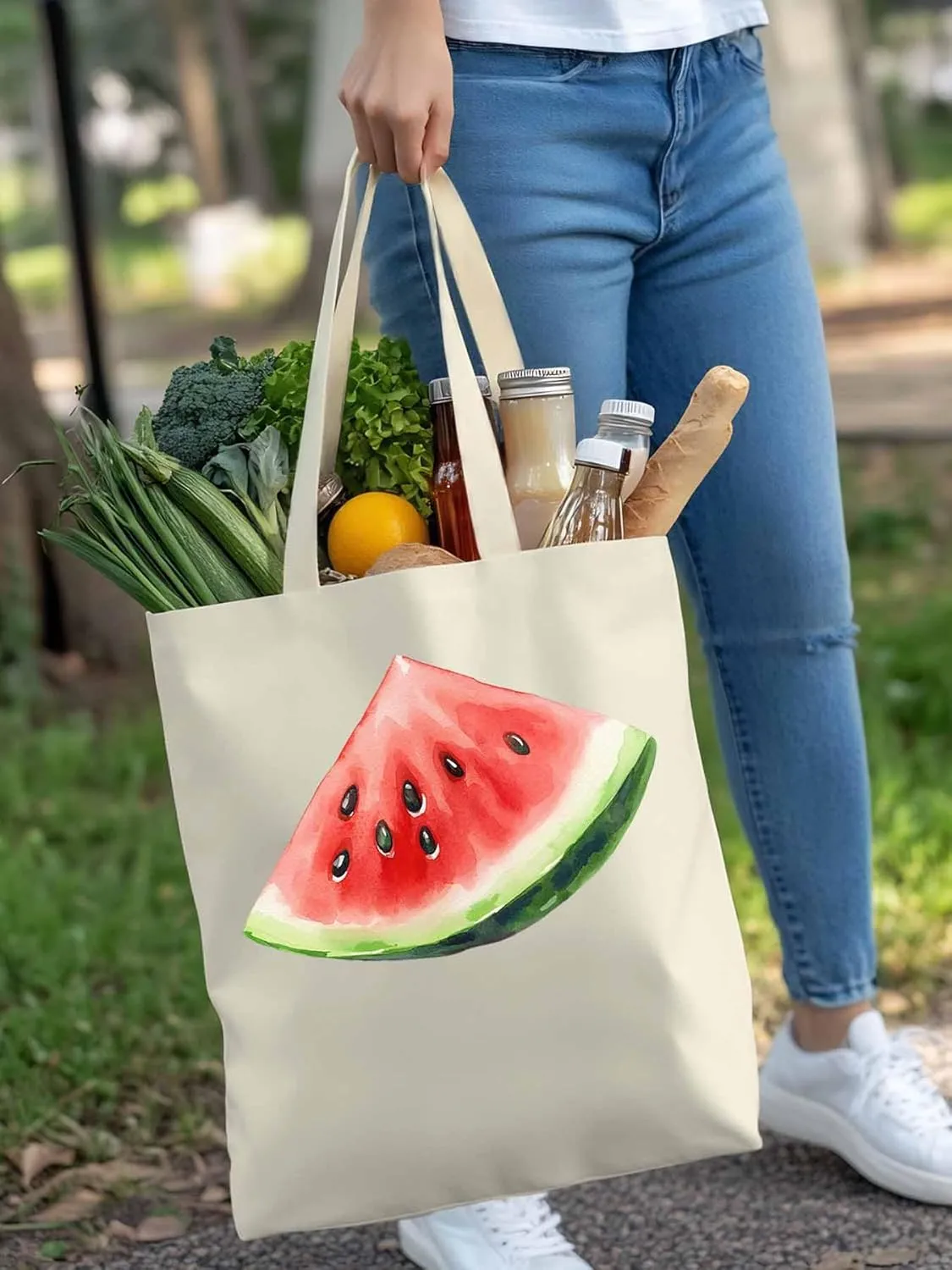 Canvas Tote Bag, Summer Watermelon Print Aesthetic Canvas Tote Handbags for Women Shoulder Bag