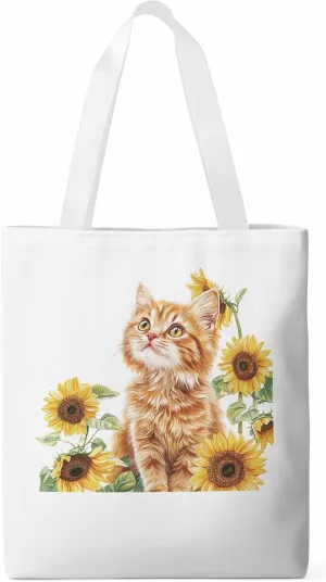 Canvas Tote Bag, Sunflower Kitten Farmhouse Aesthetic Canvas Tote Handbags for Women Shoulder Bag