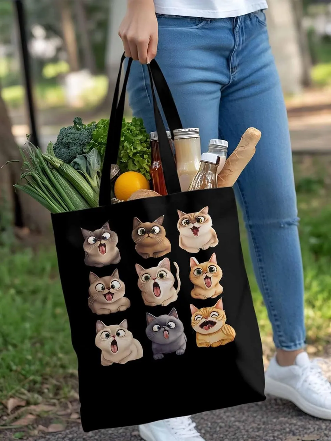Canvas Tote Bag, Surprised Cats Group Photo Aesthetic Canvas Tote Handbags for Women Shoulder Bag,