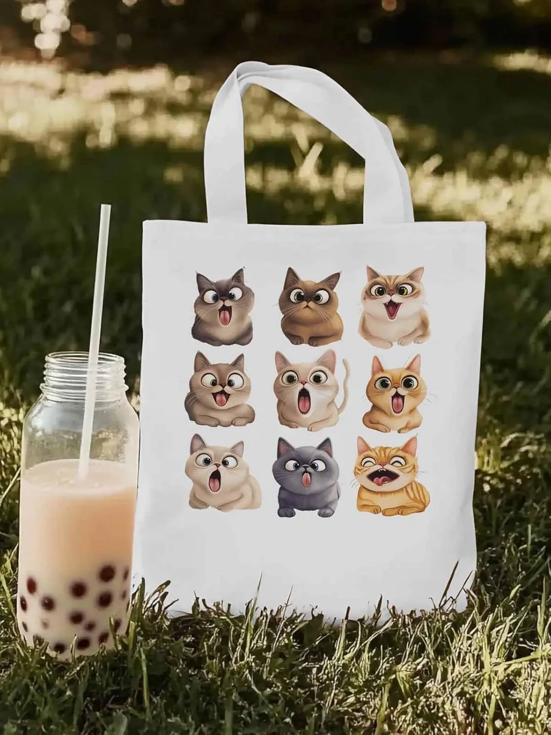 Canvas Tote Bag, Surprised Cats Group Photo Aesthetic Canvas Tote Handbags for Women Shoulder Bag,