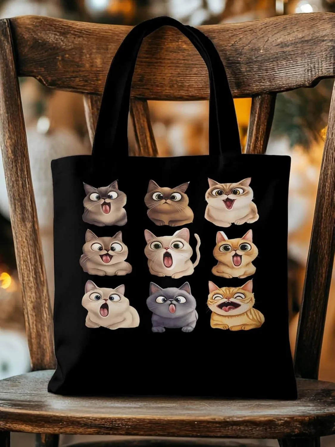 Canvas Tote Bag, Surprised Cats Group Photo Aesthetic Canvas Tote Handbags for Women Shoulder Bag,