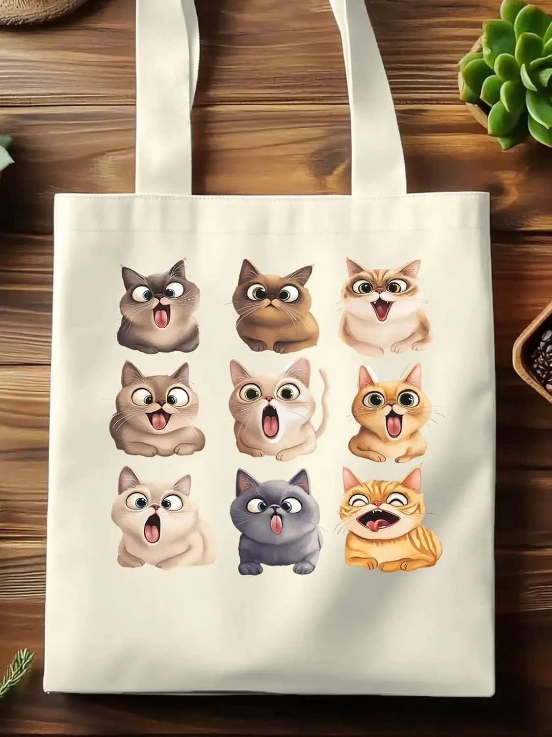 Canvas Tote Bag, Surprised Cats Group Photo Aesthetic Canvas Tote Handbags for Women Shoulder Bag,