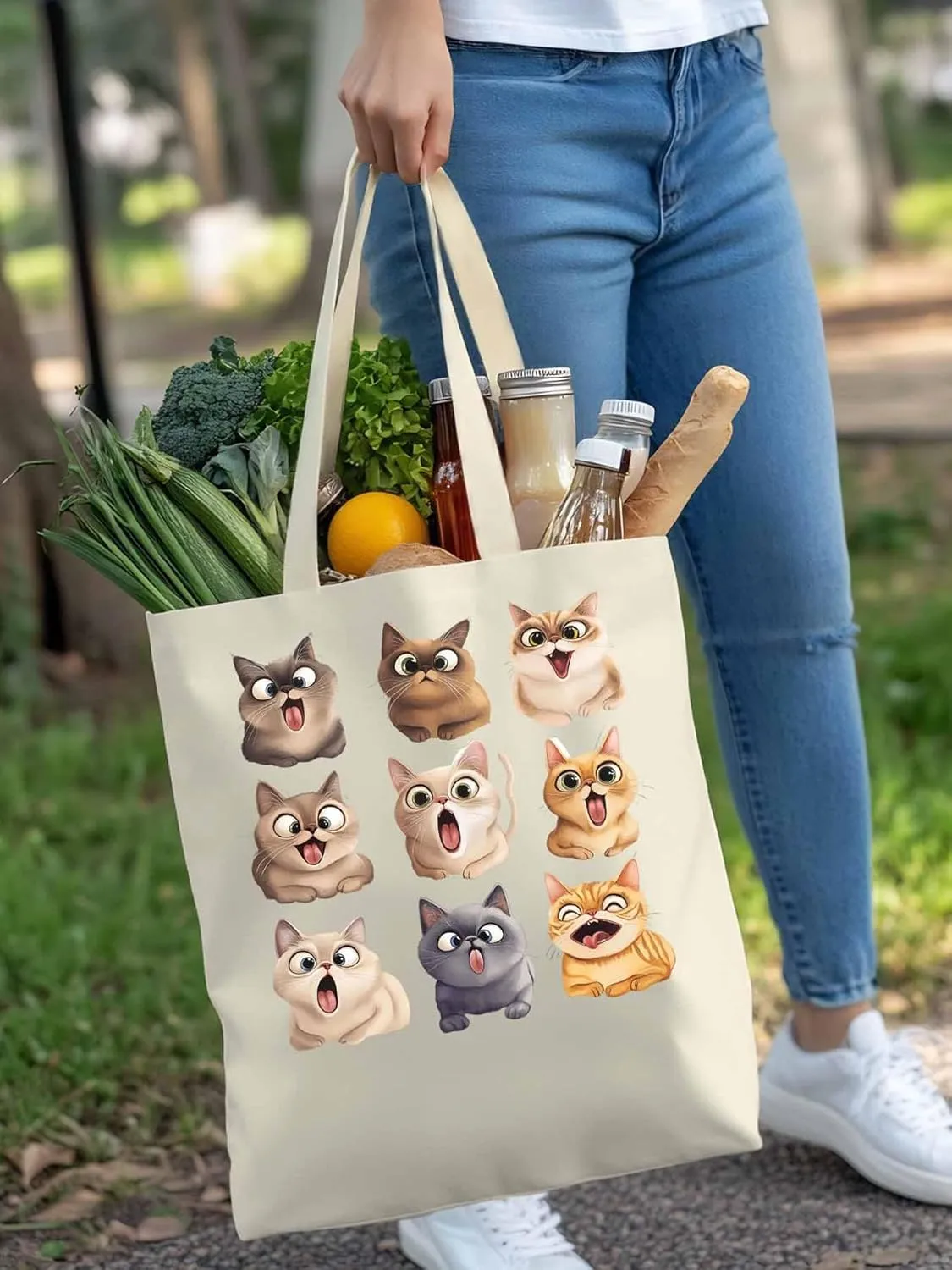 Canvas Tote Bag, Surprised Cats Group Photo Aesthetic Canvas Tote Handbags for Women Shoulder Bag,