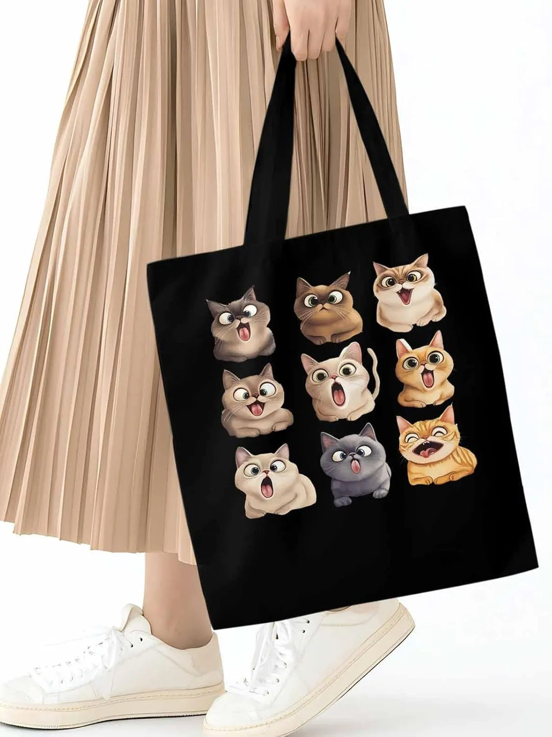 Canvas Tote Bag, Surprised Cats Group Photo Aesthetic Canvas Tote Handbags for Women Shoulder Bag,