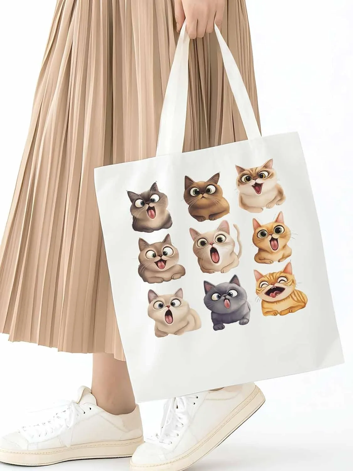 Canvas Tote Bag, Surprised Cats Group Photo Aesthetic Canvas Tote Handbags for Women Shoulder Bag,