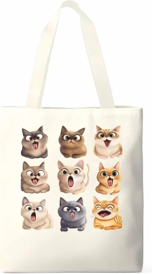 Canvas Tote Bag, Surprised Cats Group Photo Aesthetic Canvas Tote Handbags for Women Shoulder Bag,