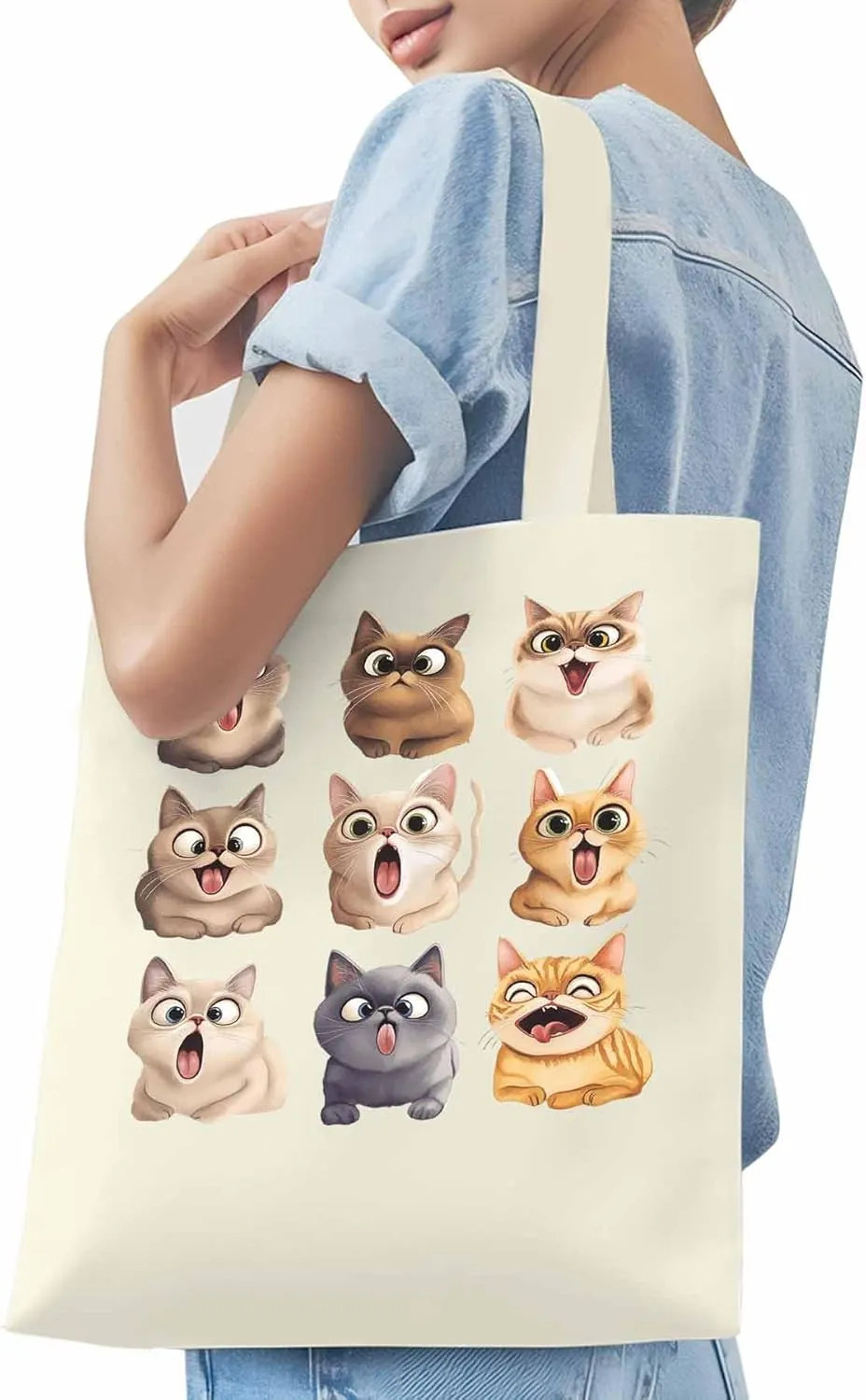 Canvas Tote Bag, Surprised Cats Group Photo Aesthetic Canvas Tote Handbags for Women Shoulder Bag,