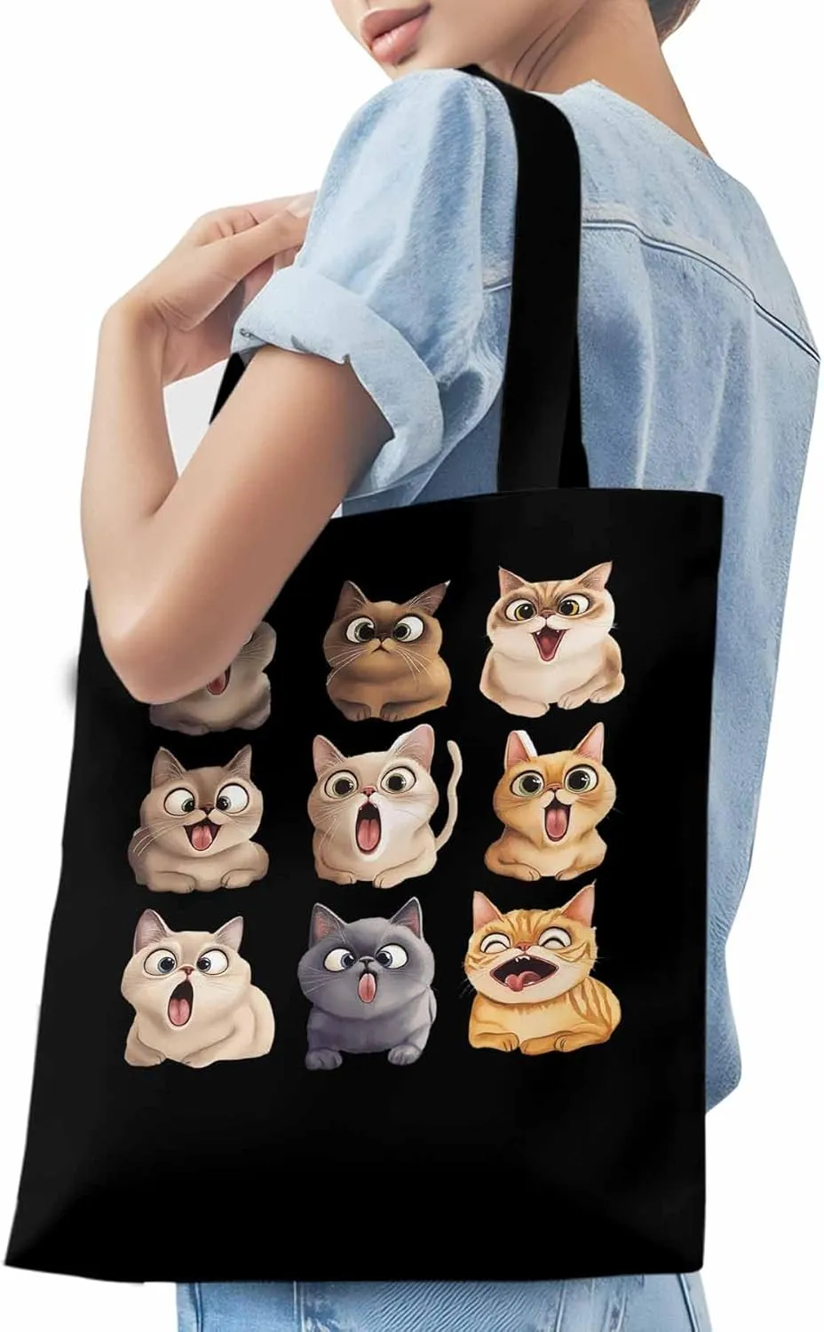 Canvas Tote Bag, Surprised Cats Group Photo Aesthetic Canvas Tote Handbags for Women Shoulder Bag,