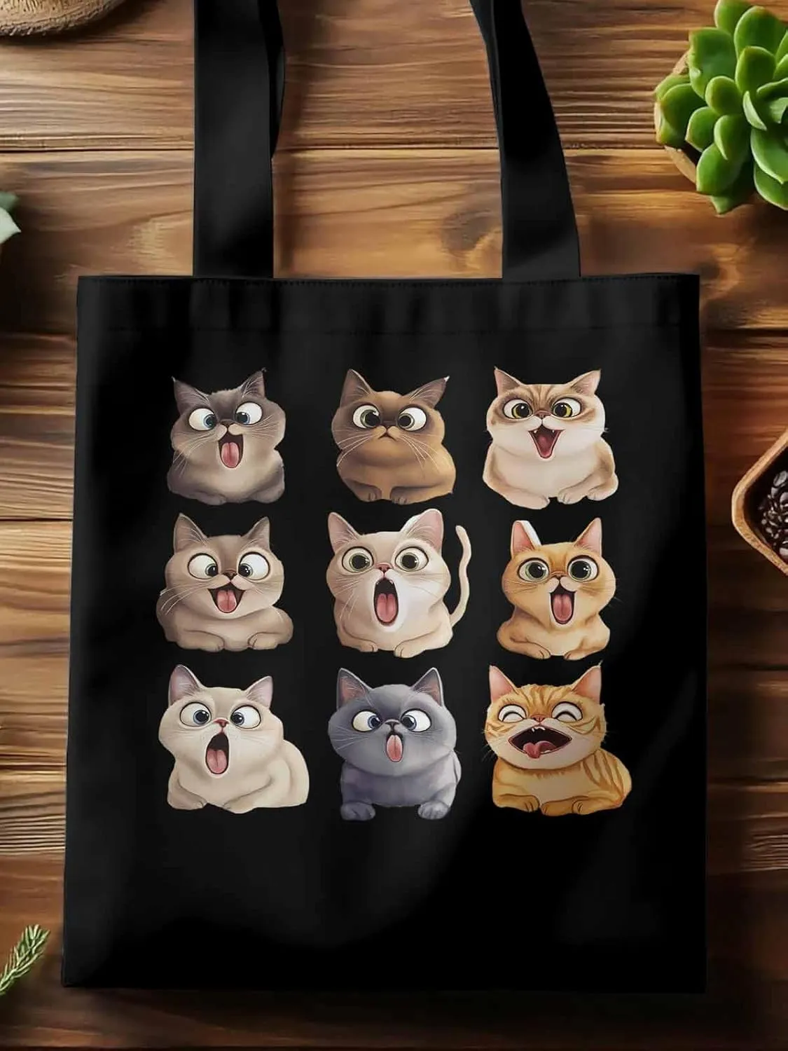 Canvas Tote Bag, Surprised Cats Group Photo Aesthetic Canvas Tote Handbags for Women Shoulder Bag,