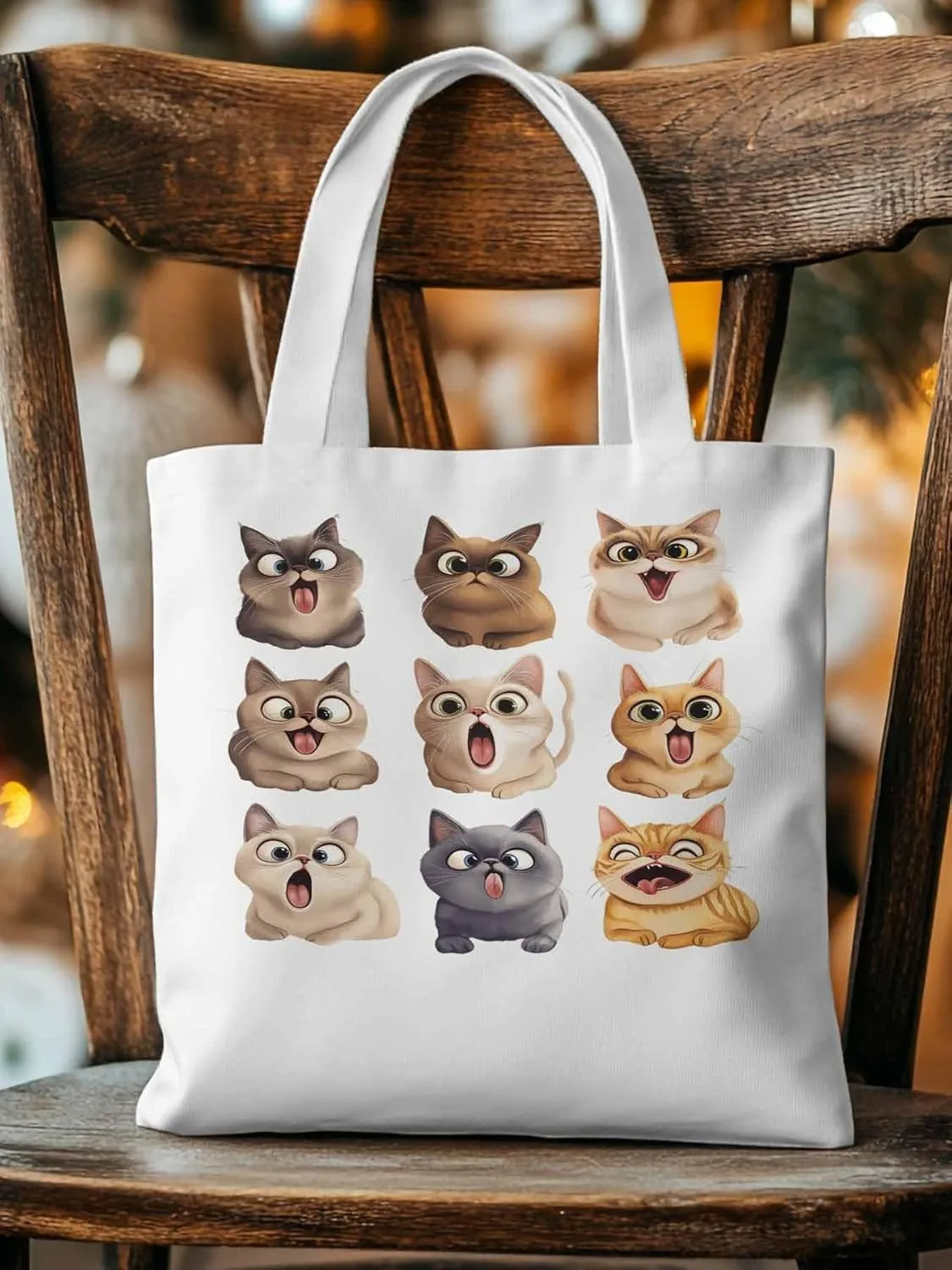 Canvas Tote Bag, Surprised Cats Group Photo Aesthetic Canvas Tote Handbags for Women Shoulder Bag,