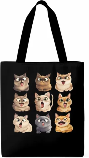 Canvas Tote Bag, Surprised Cats Group Photo Aesthetic Canvas Tote Handbags for Women Shoulder Bag,