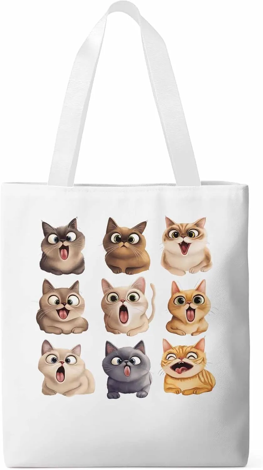 Canvas Tote Bag, Surprised Cats Group Photo Aesthetic Canvas Tote Handbags for Women Shoulder Bag,