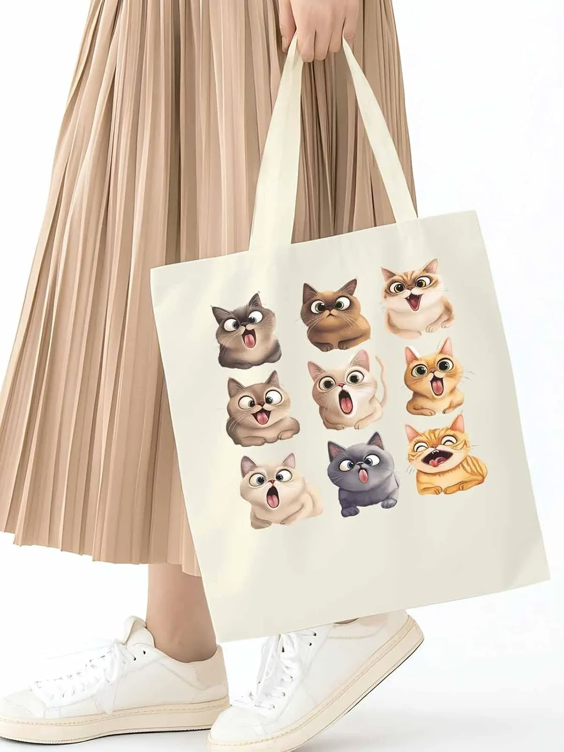 Canvas Tote Bag, Surprised Cats Group Photo Aesthetic Canvas Tote Handbags for Women Shoulder Bag,