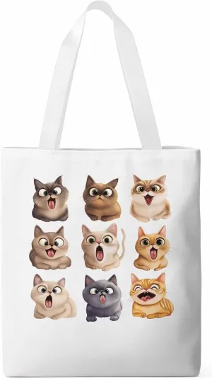 Canvas Tote Bag, Surprised Cats Group Photo Aesthetic Canvas Tote Handbags for Women Shoulder Bag,