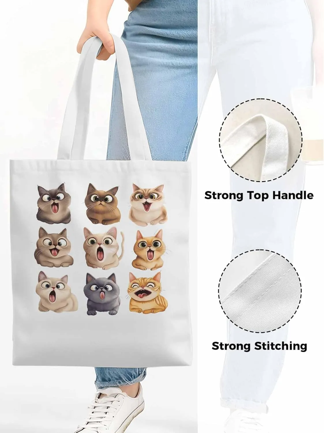 Canvas Tote Bag, Surprised Cats Group Photo Aesthetic Canvas Tote Handbags for Women Shoulder Bag,