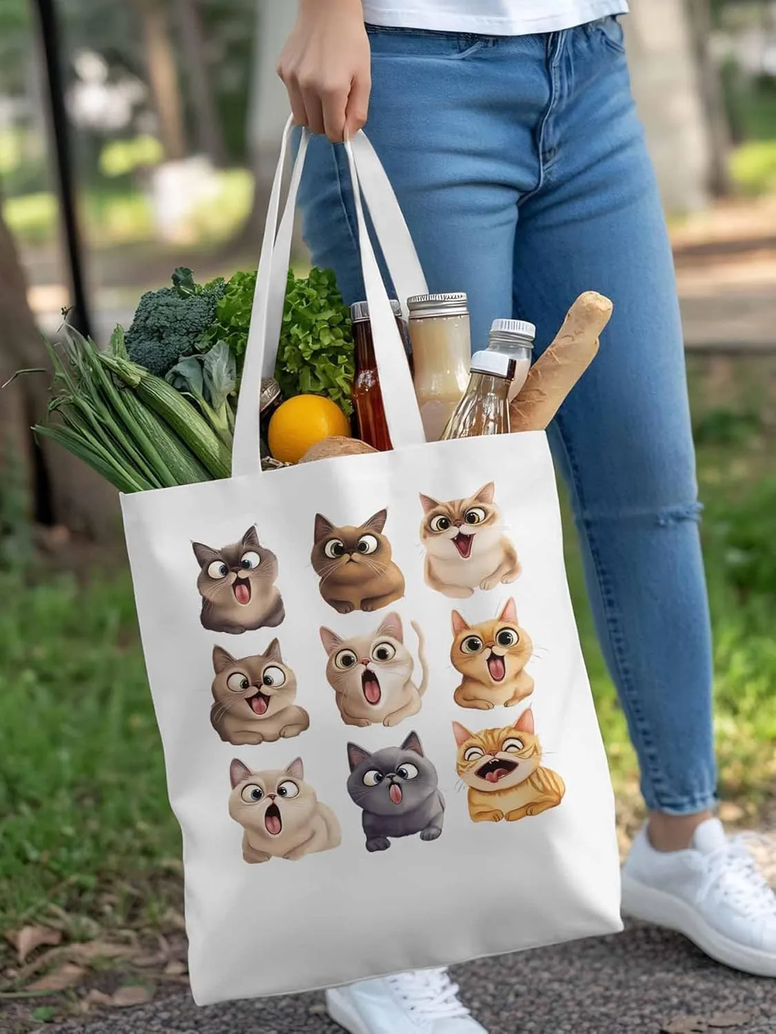 Canvas Tote Bag, Surprised Cats Group Photo Aesthetic Canvas Tote Handbags for Women Shoulder Bag,