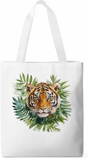 Canvas Tote Bag, Tiger Head Tropical Leaves Aesthetic Canvas Tote Handbags for Women Shoulder Bag,