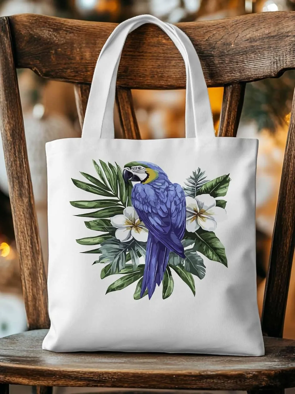 Canvas Tote Bag, Tropical Palm Leaves Parrot Aesthetic Canvas Tote Handbags for Women Shoulder Bag,