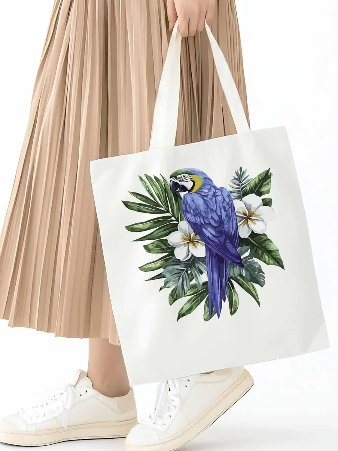Canvas Tote Bag, Tropical Palm Leaves Parrot Aesthetic Canvas Tote Handbags for Women Shoulder Bag,